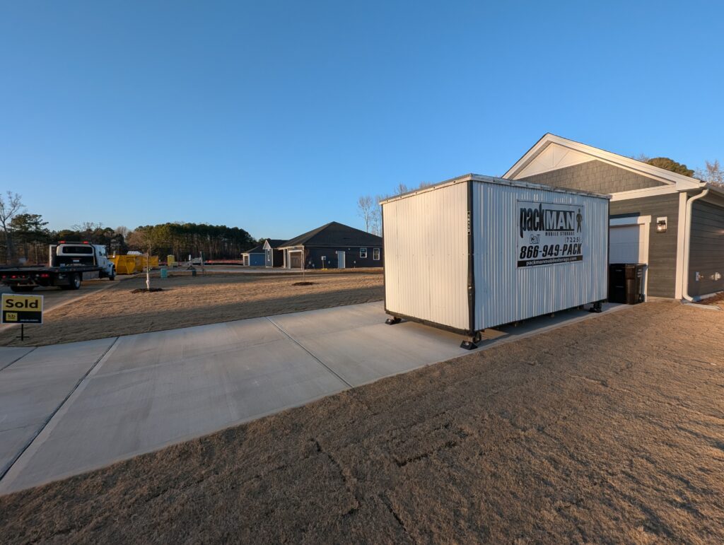 Packman container placed in a Raleigh driveway