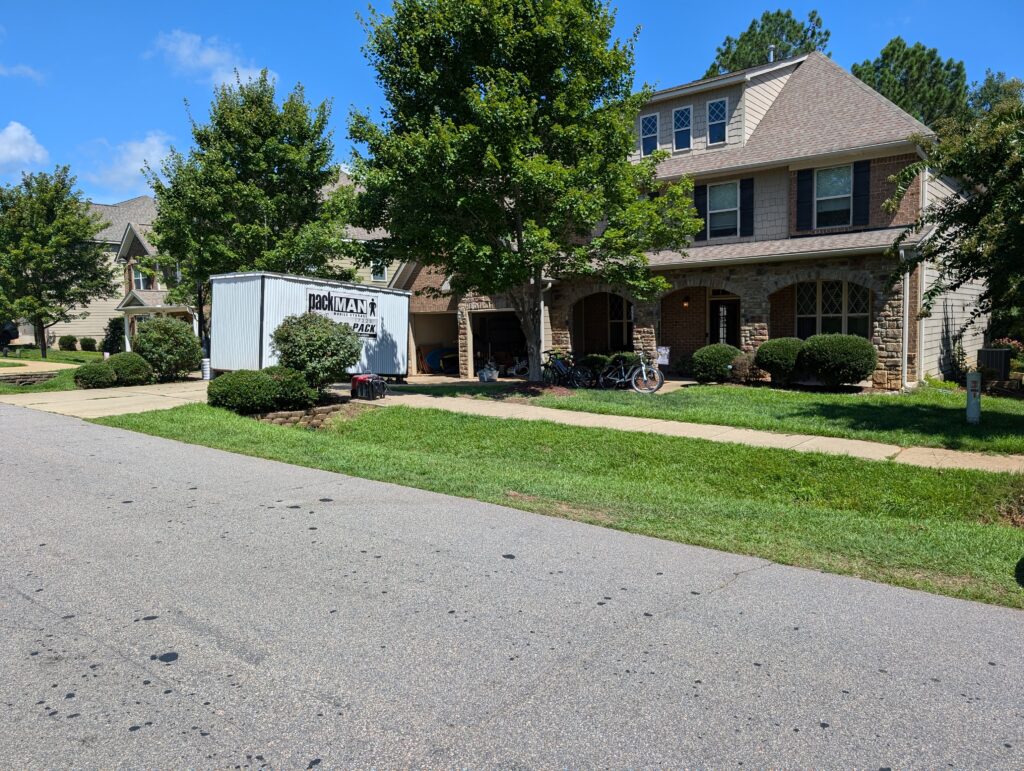 Packman container placed in a Durham driveway