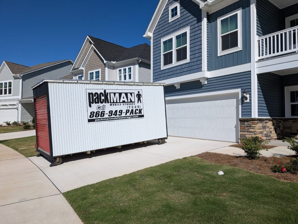 Packman Mobile Storage unit in Morrisville, NC driveway