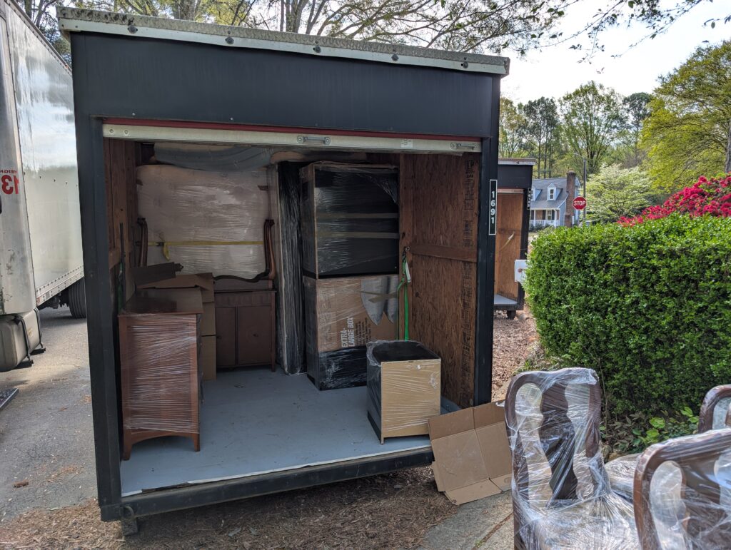 Packman mobile moving container in Raleigh, NC driveway